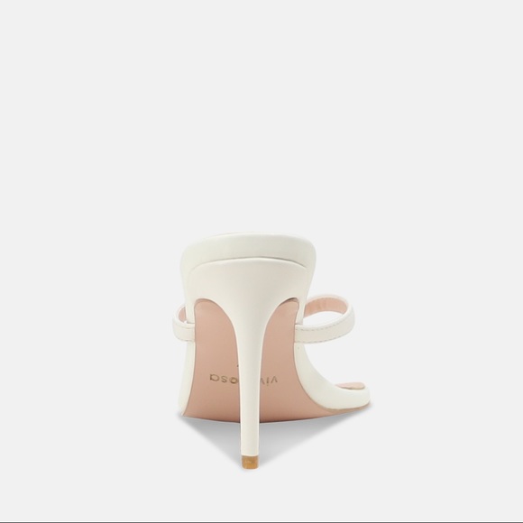 Women’s Rounded Toe Thong Mule Heeled Sandal in White Faux Leather - Picture 4 of 9